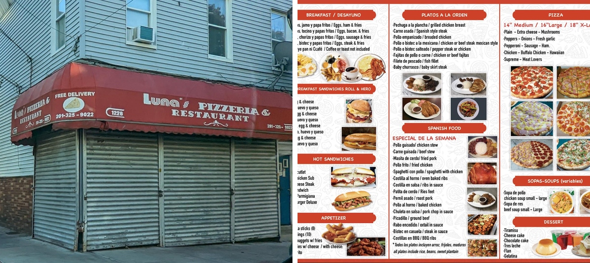 Luna's Pizzeria & Restaurant la 13 Menu