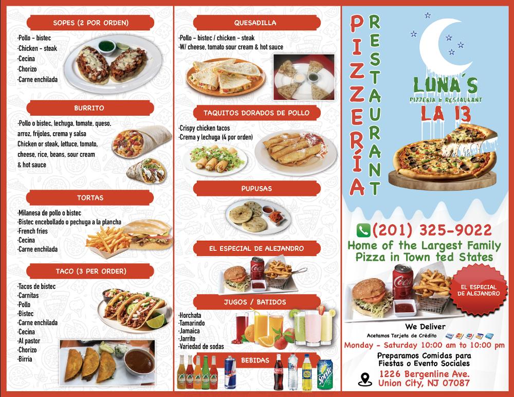 Luna's Pizzeria & Restaurant la 13 Menu image 2